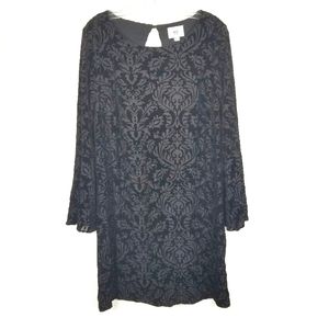 ECI Velvet Bell Sleeve Shift Cocktail Dress Black